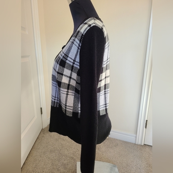 JONES New York Black & White Cotton Blend Plaid Cardigan Size Small - Picture 3 of 6